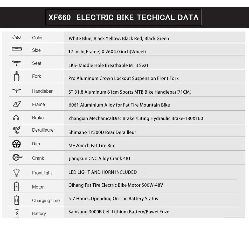 Discount Cyrusher XF660 4.0 Fat Tire Electric Bike 500Watt 48V 10.4ah 7 Speeds Mechanical Disc Brake with Adjustable Handlebar Bike Light 8