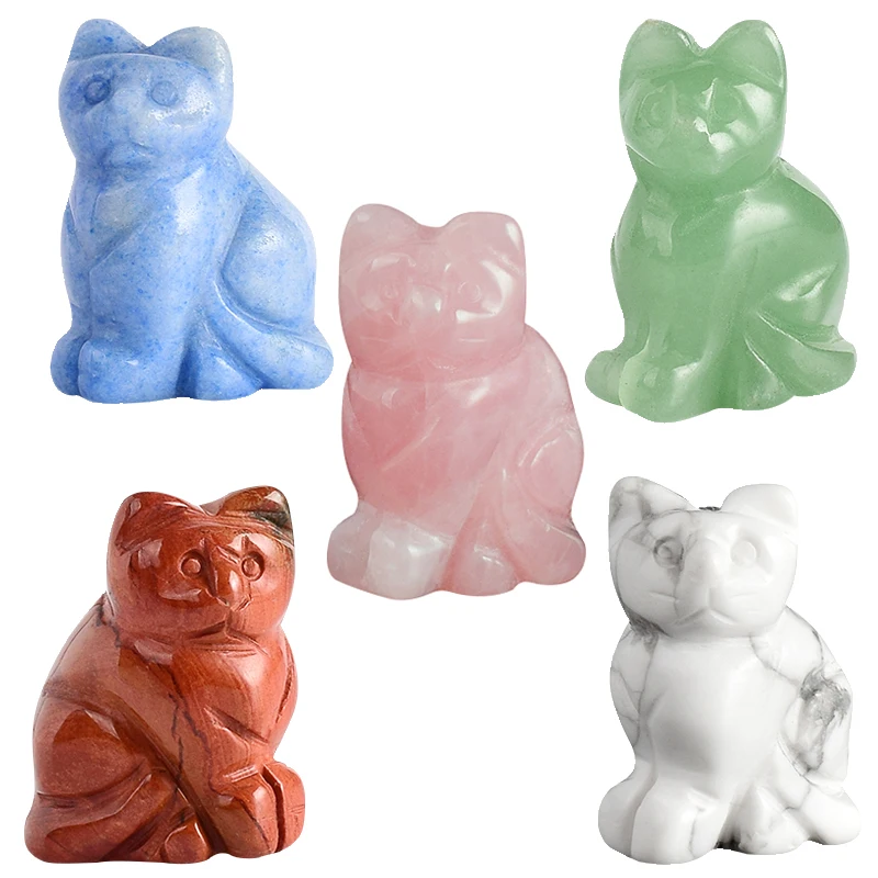 1,5 дюймов Хрустальная статуя животного кота, резная Милая статуэтка кота, статуэтка с драгоценными камнями, статуэтки для домашнего декора, целебные забавные игрушки, подарки