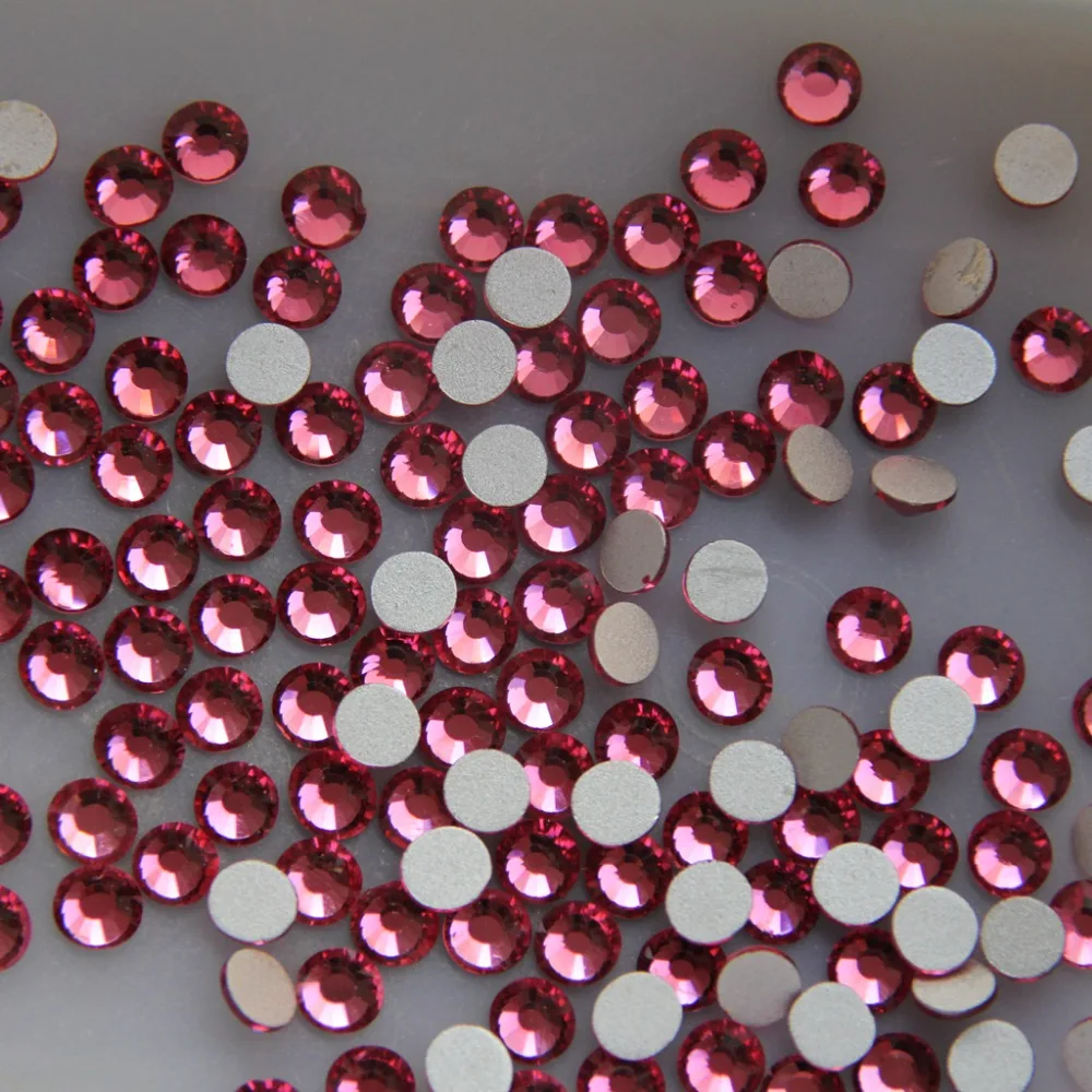 

1440pcs High Quality ss10 ss16 ss20 hot pink Flat Back Nail Art Crystal Stones / Glue On Non Hotfix Rhinestones rose color