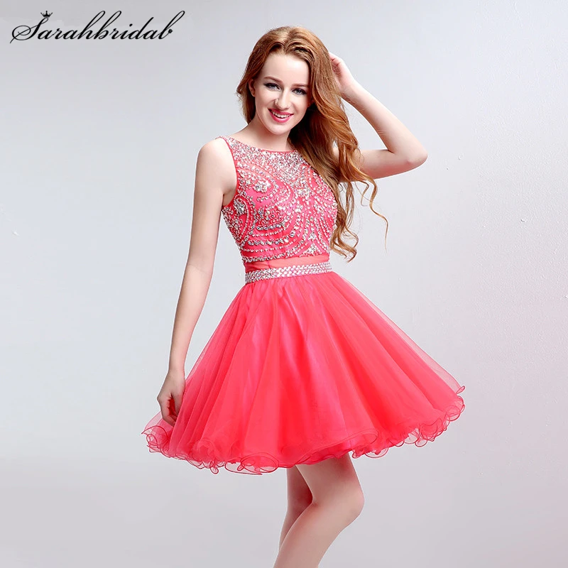 Sequined jewel Dresses Sleeveless Tulle Graduation Dress