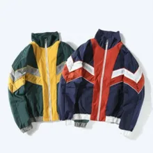 GKGZ Men Jackets Clothing Vintage Multicolor Colour Block Patchwork Wind Jackets Autumn Hip Hop Streetwear Neutral Casual Jacket