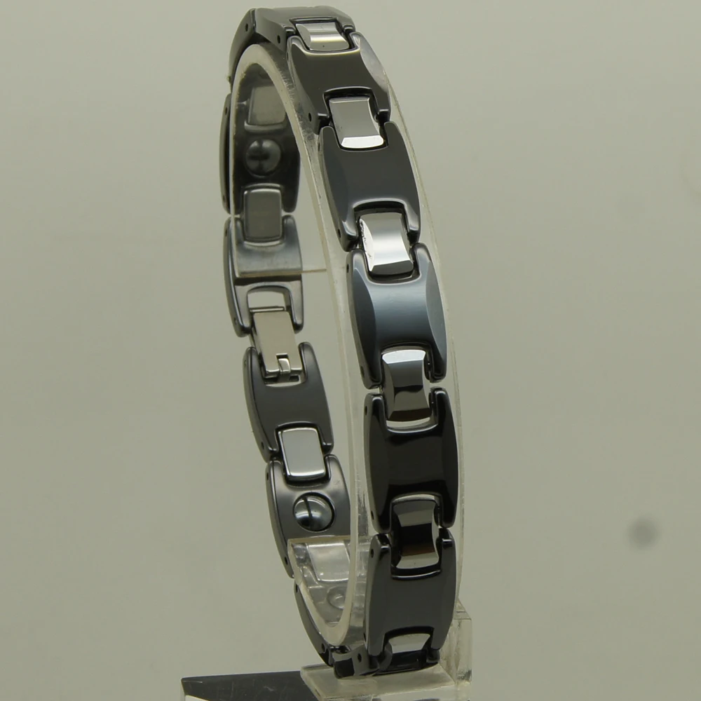 

10MM Men/women black magnetic stone hi-tech scratch proof black ceramic & tungsten middle link bracelet