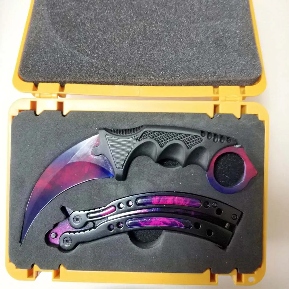 Прямая поставка Karambit+ нож для тренера+ нейлоновая сумка+ отвертка+ коробка CSGO чехол для игрового ножа Бабочка Набор комбинированных ножей тупое лезвие