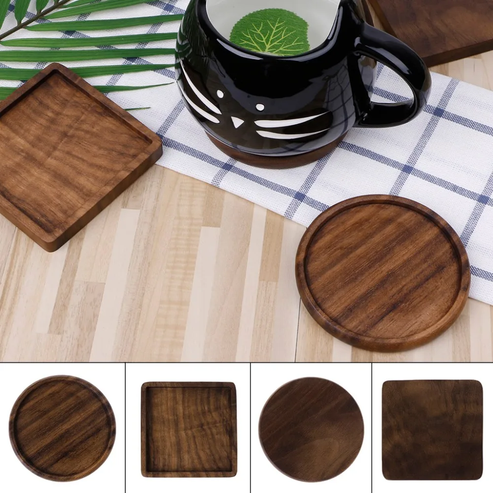 

OOTDTY Vintage Durable Wooden Beverage Coasters Anti-slip Cup Mug Mat Table Placemat 8x8CM