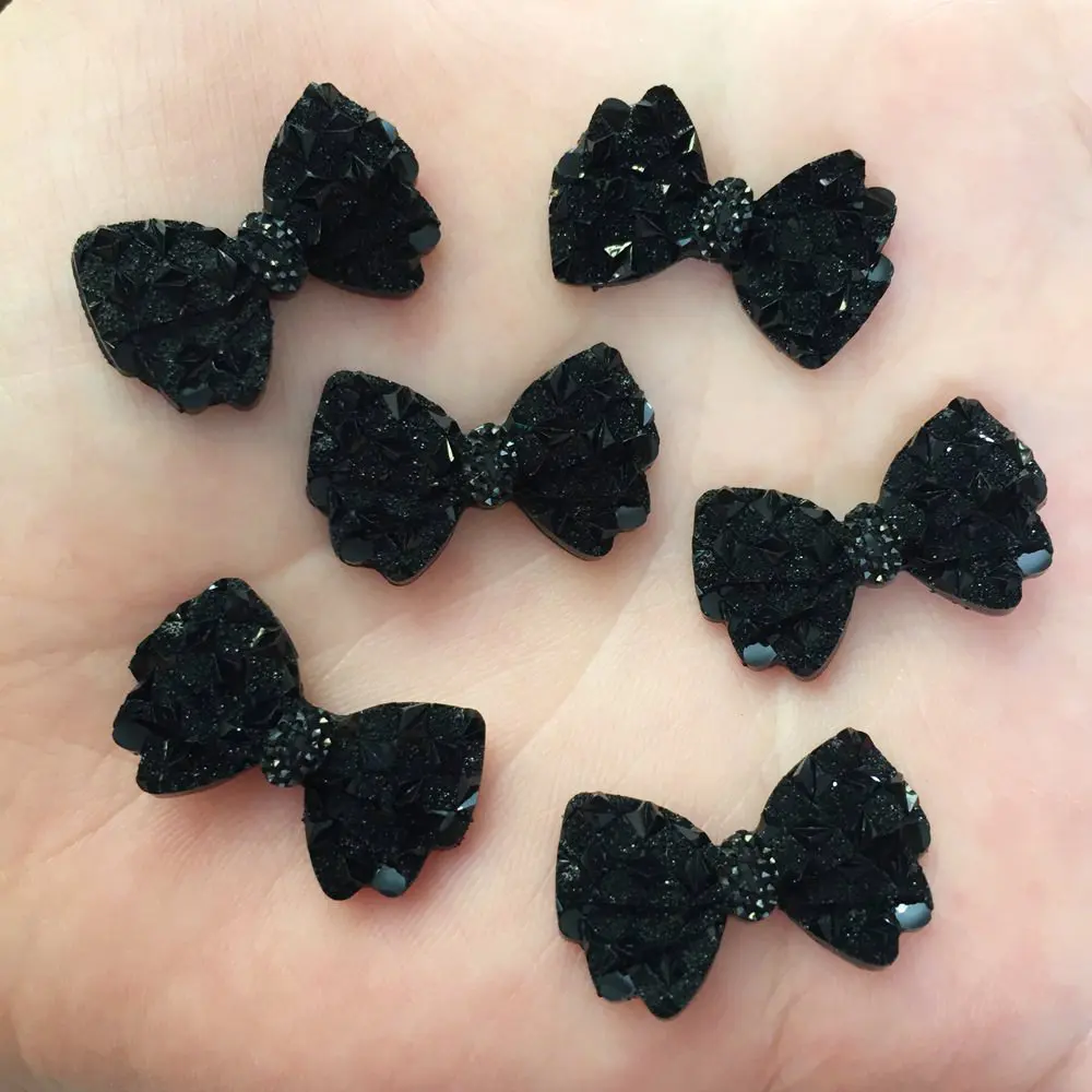 

40 Pcs Black Bow Flat Back Resin Stone Scrapbook DIY Wedding Applique Ornament Hairpin Accessories Crafts F553