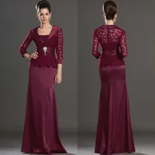 2016 Long Sleeve Burgundy Mother of the Bride Dresses Pant Suits Groom Plus Size Lace A Line Custom Made Evening Dress