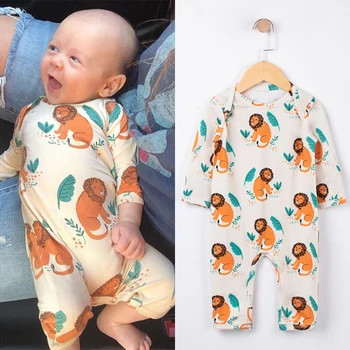

ins hot 100%cotton kids clothes toddler baby girl and boy pajamas romper jumpsuit long sleeve lion cute
