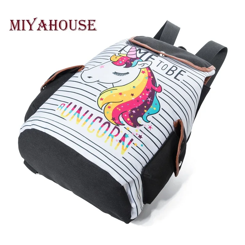 Повседневный Красочный рюкзак Miyahouse с принтом единорога женский холщовый