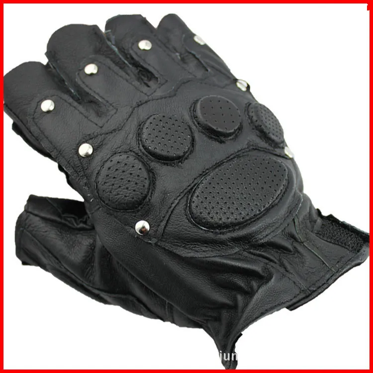 Men's half finger gloves leather non slip rivet knuckle protection