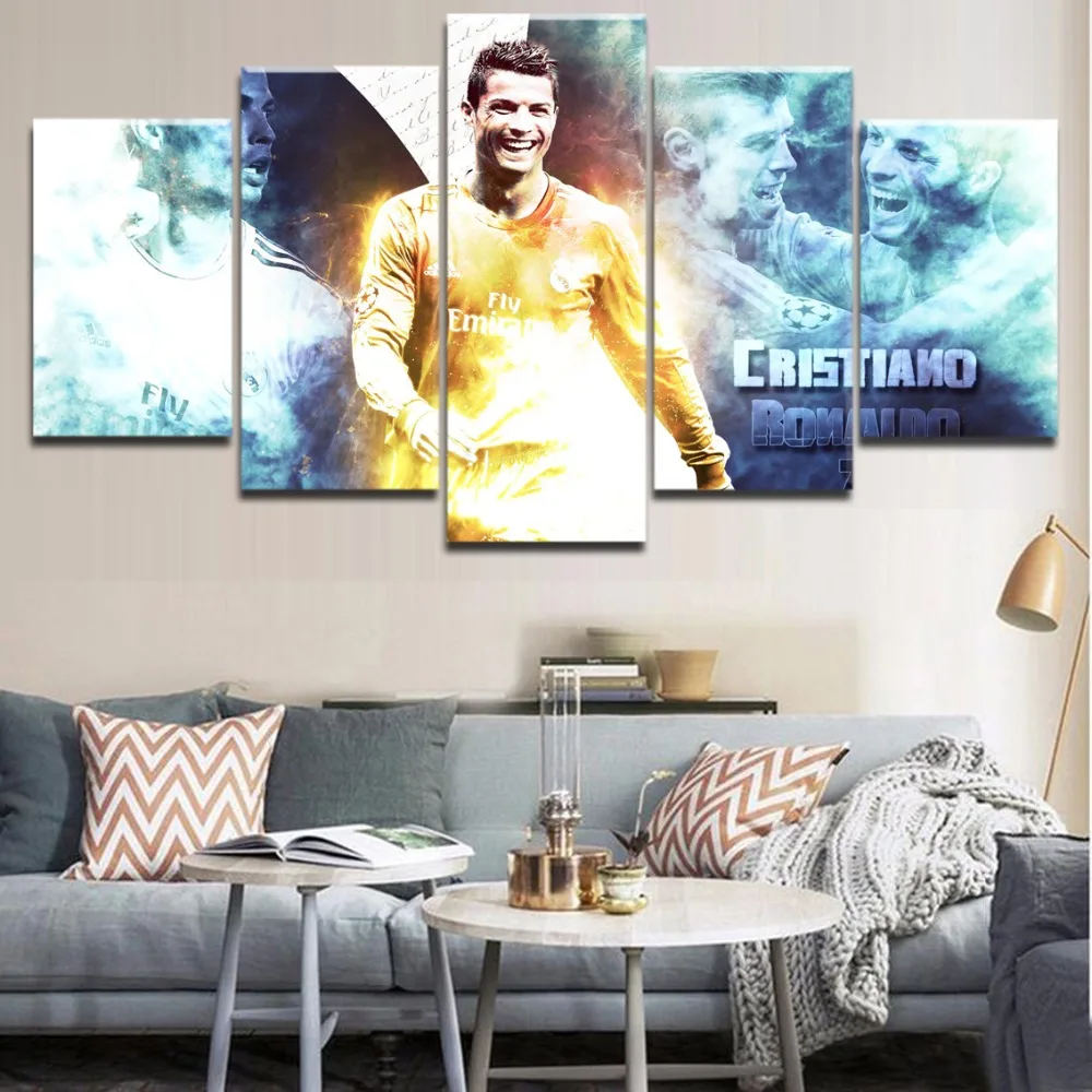 5 Шт. HD Рамки Печати Спорт Криштиану Роналду Плакат Пейзаж Wall Art Для Современного Домашнего