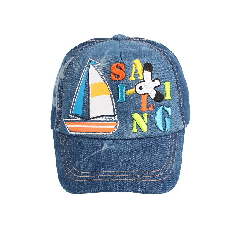 Fashion Kids Baseball Caps Cotton Denim Summer Sun Caps Cowboy Letter Sailboat Snapback Hat Cap For Girls Baby Boys Clothing (11)