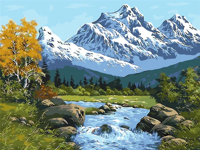

Lake and snow mountain drawings by numbers digital winter oil paintings living room home decor wall art pictures by numbers