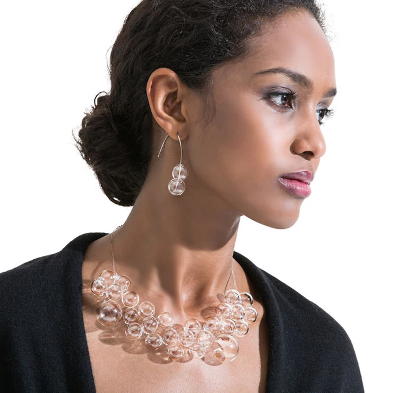 Короткое художественное стильное многослойное жемчужное стеклянное ожерелье и серьги, современное свадебное ожерелье, полые бусы, серьги для женщин
