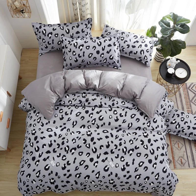 

Home Textile Gray Leopard Bedding Set Home Soft Polyester/Cotton Bed Set Include Duvet Cover Flat Sheet Pillowcase Free Shipping