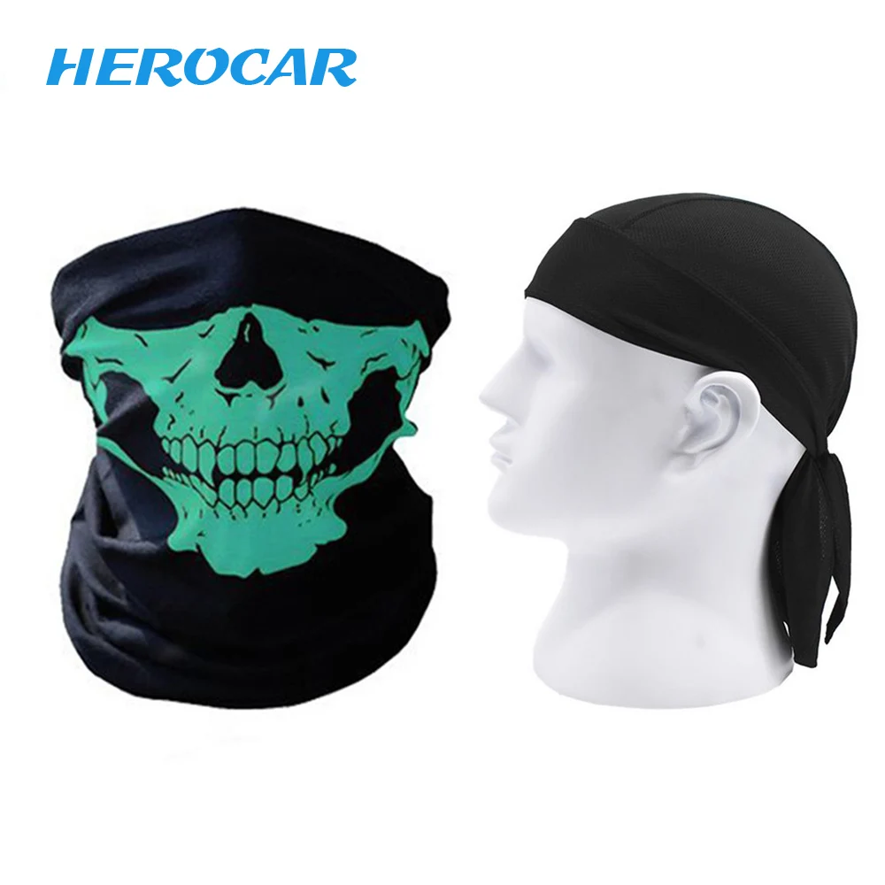 HEROBIKER 2 шт. мотоциклетный шлем Балаклава Ghost face shield Байкер маске мотор Непродуваемые шапки шлем чалма-бандана