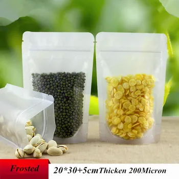 

20*30+5cm Matte Clear Plastic Bag Stand Up with Zip Lock Reusable Zipper Pouch for Food Rice Storage
