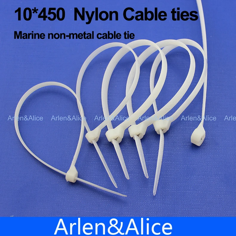 100pcs 10mm*450mm Nylon cable ties stainless steel plate locked for