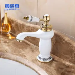 Европейский фарфор для ванной комнаты, белый титановый золотой кран для мытья рук, кран для раковины, кран с загнутым носиком для раковины