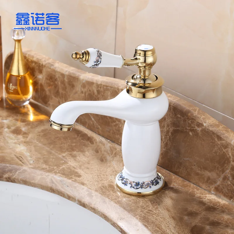European Bathroom Porcelain White Titanium Gold Paint Washing