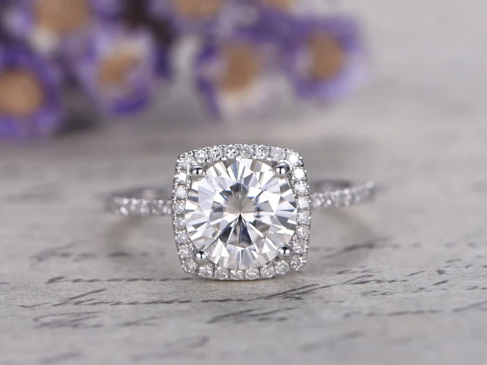 MYRAY 1.5ct Round Charles and Charles Moissanite 14k White Gold Thin