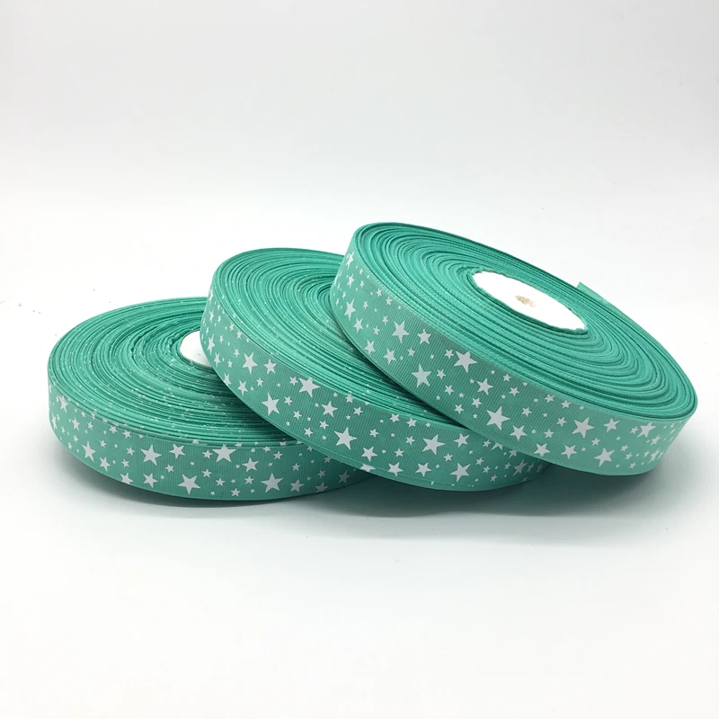 

5 Yards/lot 1Inch (25mm)Wide Cyan Printing Stars Grosgrain Ribbon Hair Bow/Christmas/wedding DIY Sewing Craft