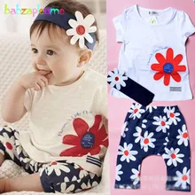3 PCS/0-18Months/D’été Nouveau-Né Bébé Filles Vêtements Blanc Fleurs T-shirt + Shorts + Bandeau 1er d’anniversaire Infantile Vêtements Ensembles BC1207