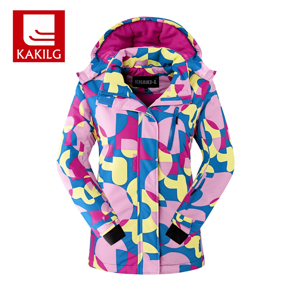 KAKILG de invierno al aire libre de las niñas chaquetas de esquí niños impermeable chaquetas de esquí de los niños a prueba de viento cálido con capucha Snowboarding deportes abrigo