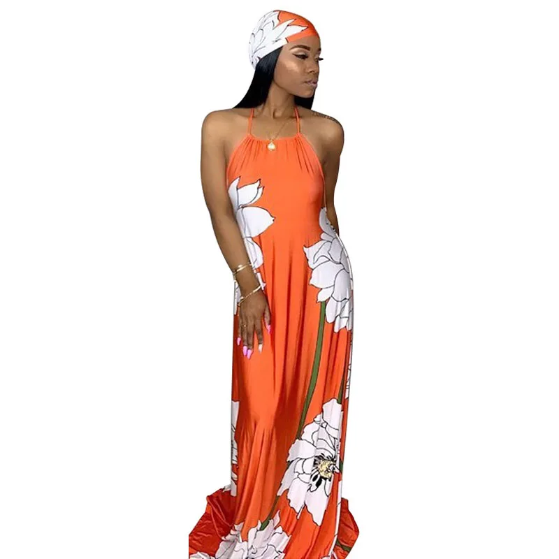 Летнее богемное платье с цветочным принтом, женское длинное пляжное платье с открытыми плечами и открытой спиной, Повседневное платье без рукавов, Макси платье с шарфом
