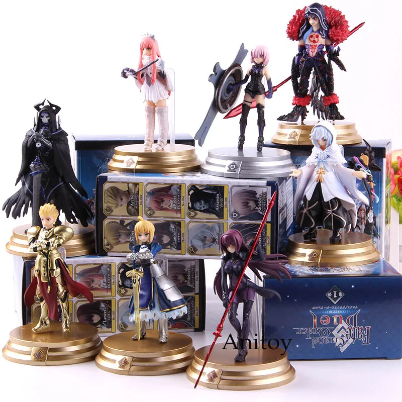 

8pcs/set Fate Grand Order Action Figure Duel FGO Collection Figure Saber Scathach Mash Gilgamesh Merlin Medb Model Toys