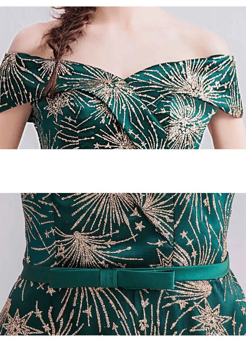2019 Роскошные без бретелек зеленые платья благородные Блестки органза А-силуэт Unidue вечерние хост платья для женщин плюс размер XS-3XL