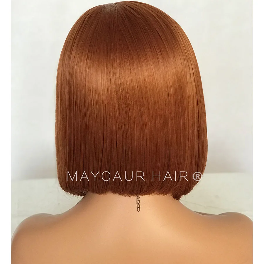 Maycaur Short Bob Synthetic Lace Front Wigs Natural Hairline Orange Color Glueless Straight Cut Bob Hair  for Women (6)