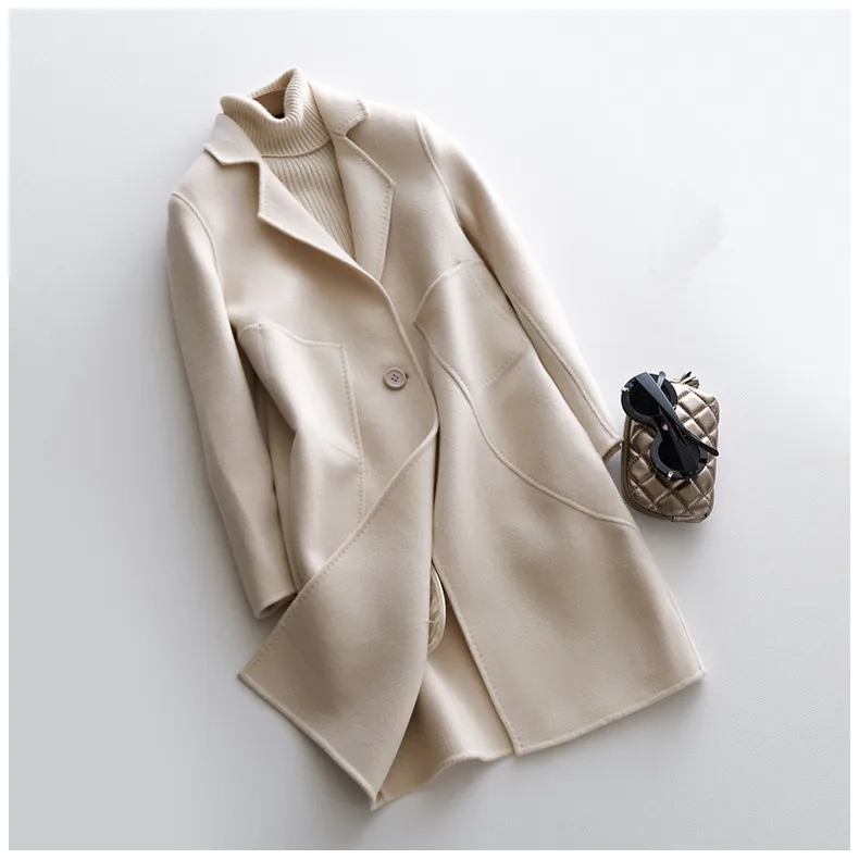 AYUNSUE Новое двухстороннее шерстяное пальто для женщин осень зима Женская куртка средней длины женские кашемировые пальто Верхняя одежда WYQ1390