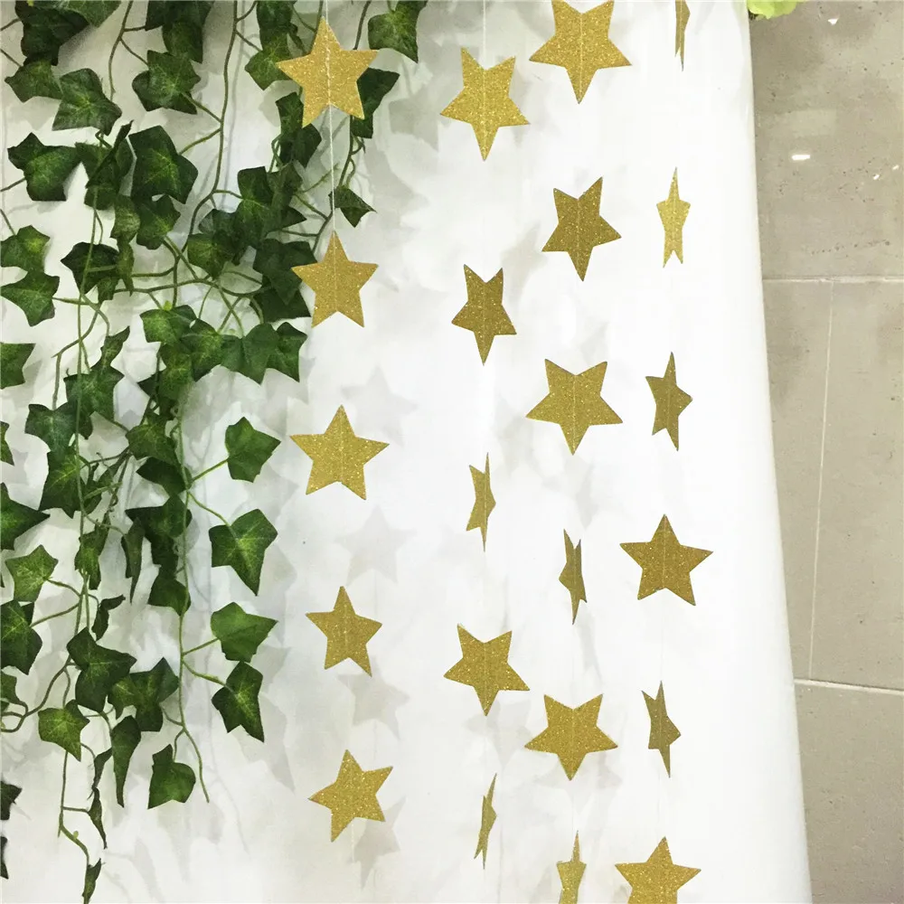 

2M Paper Garland Star Shape String Banners Baby Shower Girls Bunting Hanging Paper Happy Birthday Wedding Party Home Decoration