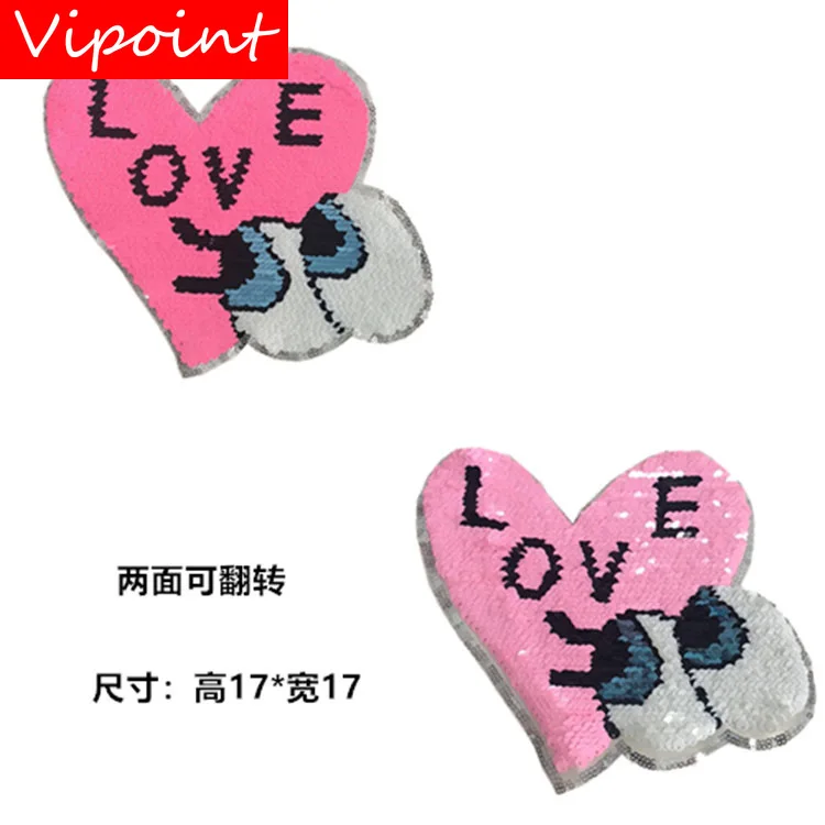 

VIPOINT embroidery Sequins big love heart patches eyes patches badges applique patches for clothing LS-70