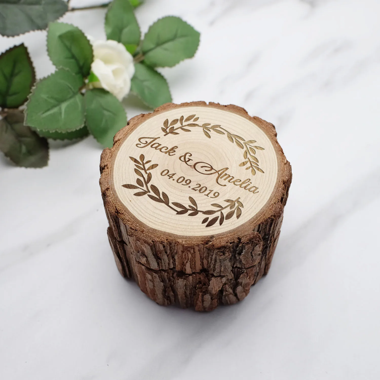 Rustic Wedding Ring Box,Custom Engraved Wood Ring Boxes,Personalized Wooden Ring Holder,Country Wedding Ring Box