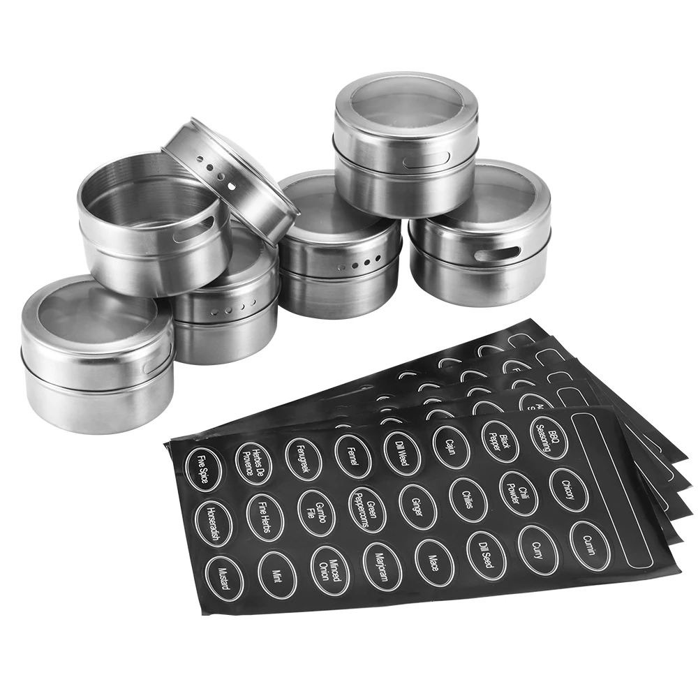 

Magnetic Spice Jars With Spice Rack 304 Stainless Steel Spice Tins Spice Storage Jar Tins Pepper Seasoning Shakers Jars