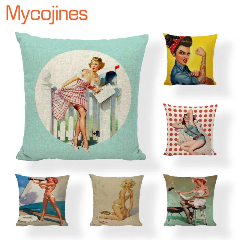 

Handmade Pillow Charming Women Pin Up Cushion Case Cojines Decorations For Bathroom Polyester House Autumn Throw Pillow Cover