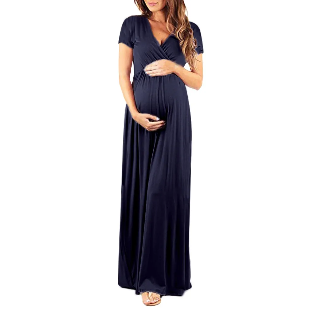 MUQGEW elegant dress for women Women's Pregnancy V Collar Short Sleeve Dress Maternity Lady's Sundress Clothes dames jurken#y2