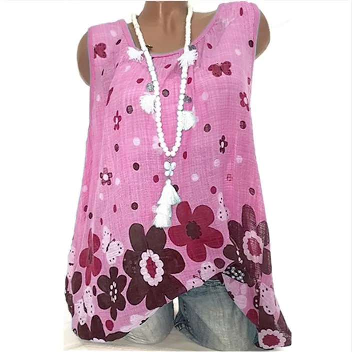 

Summer Womens Fashion Floral Print Sleeveless Vest Plus Size Tank Tops