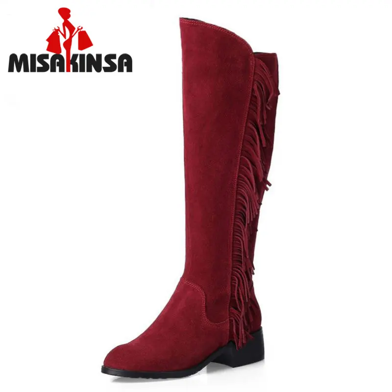 Neue Knie Kappe Schwarzes Botas Winter 33 Quaste Größe elfenbein Echtem Echte Frauen 46 Warme Leder Niedrigen Schuhe Ferse Runde Misakinsa rot Stiefel v8Yq4xn