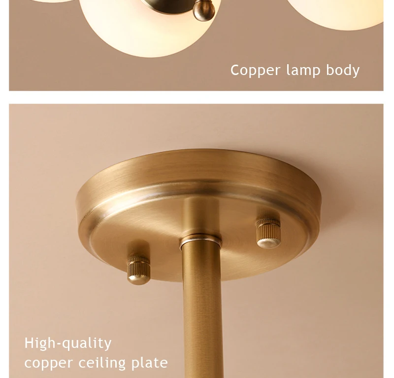 Скандинавские креативные светодиодные лампы простой молочно-белый стеклянный шар абажур E27 освещение гостиная медная декоративная комнатная потолочная лампа
