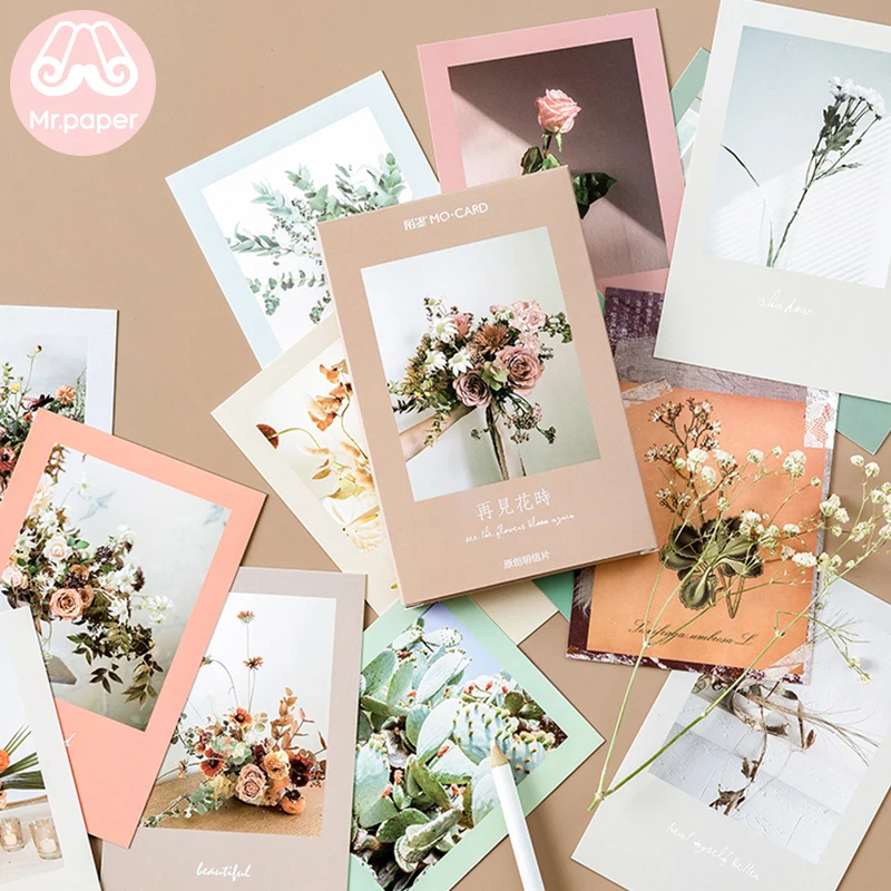 

Mr.Paper 30pcs/box Goodbye Flora Ins Style Flowers Postcards Vintage Retro Style Creative Writing Greeting Gift Postcards