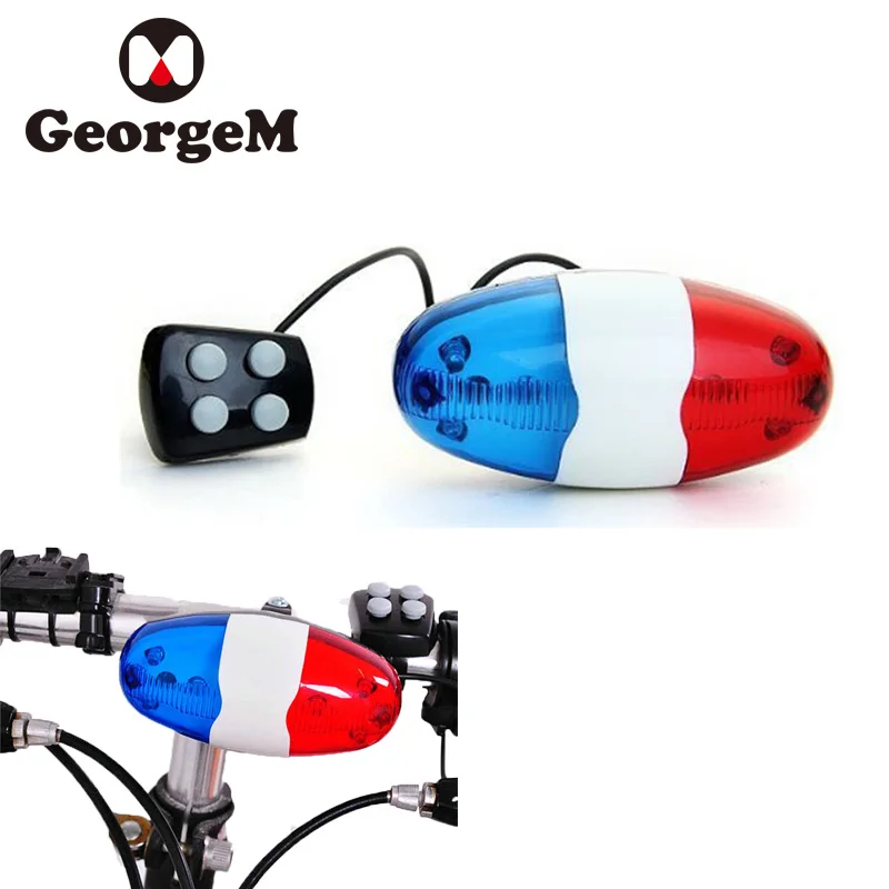 Electronic Bike Bell Safety Siren 4 Sounds 6 LED Flashlight Bike