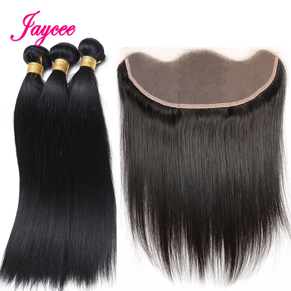 

Jaycee Malaysian Straight Hair Frontal With Bundles Natural Black 3 Bundles With Frontal Human Hair Bundles Hair Extensions Remy