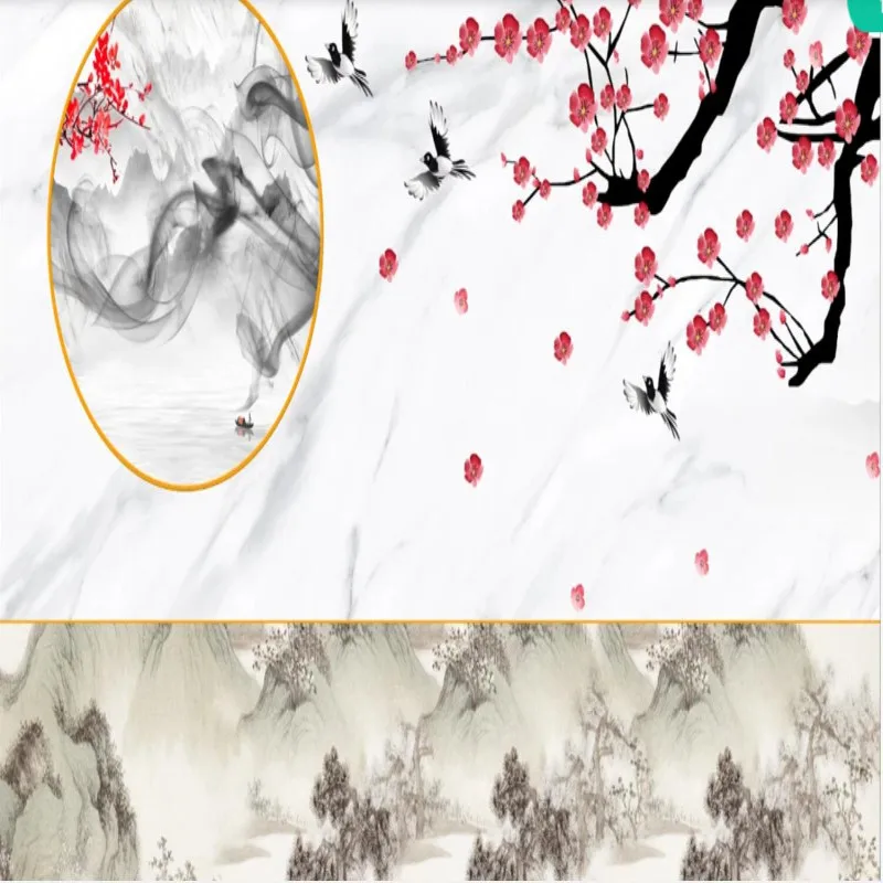Total ink jazz white marble background wall ink painting