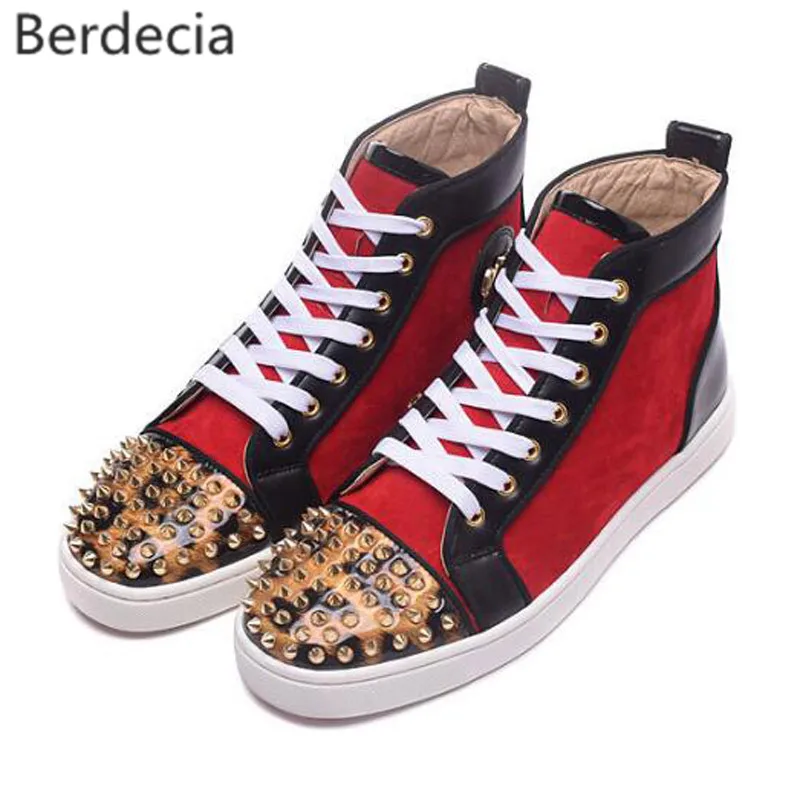 Berdecia Golden Spike Toe High Top Red Bottom Mens Shoes Casual Shoes Studded Crystal Lace Up ...