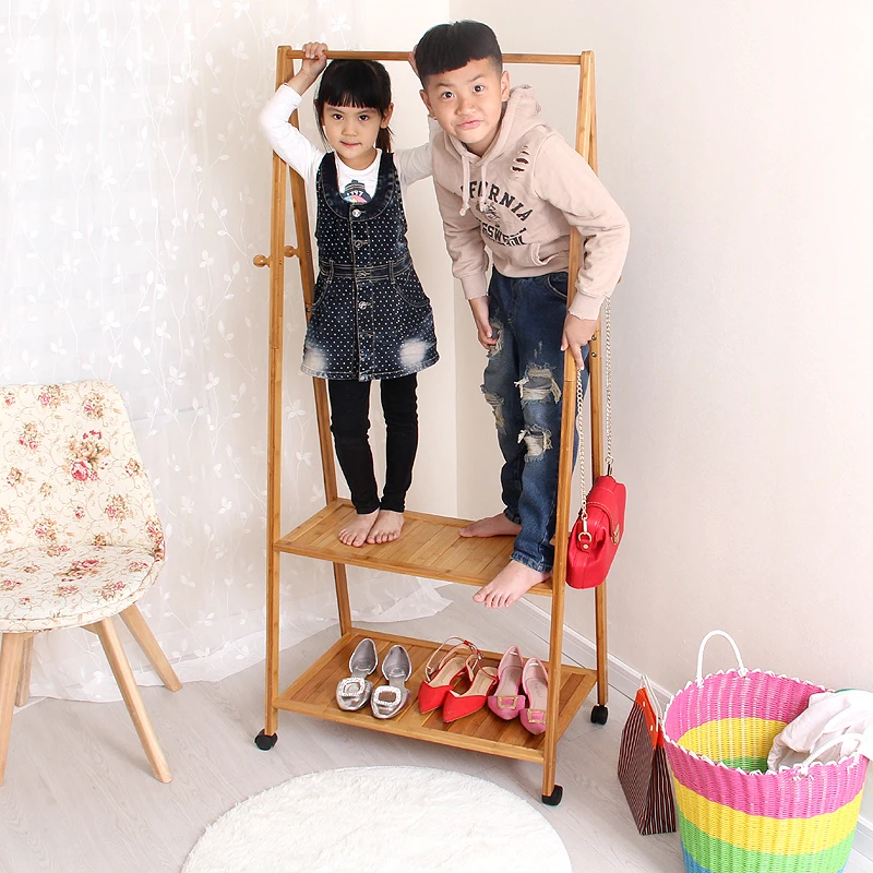  Solid wood bedroom floor coat rack hanger simple movable hangers hanger creative household shelving - 32546389196
