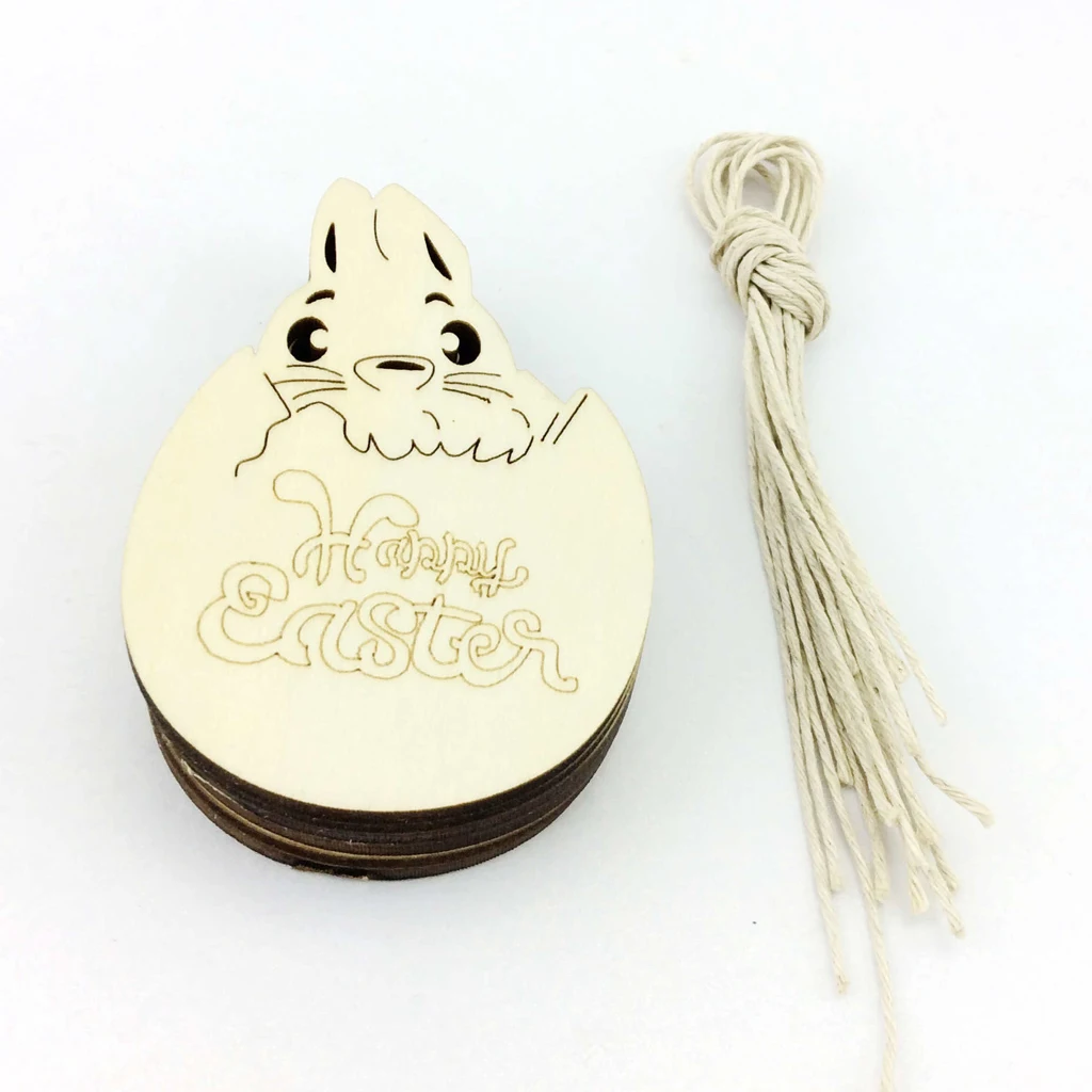 New 10pcs Happy Easter Wood Shape Tag Egg Rabbit Hanging DIY Craft Embellishment Christmas Wedding Party Favor Home Decor Gift