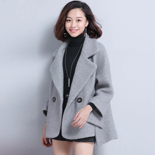 AYUNSUE Abrigos Короткое шерстяное пальто для женщин, корейские свободные пальто, шерстяное Женское пальто, модное Casaco Feminino пальто KJ178 - Цвет: Light grey
