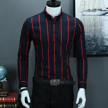 Высокое качество Чистый хлопок воротник на пуговицах в полоску деловые повседневные мужские рубашки с длинным рукавом брендовые формальные мужские рубашки